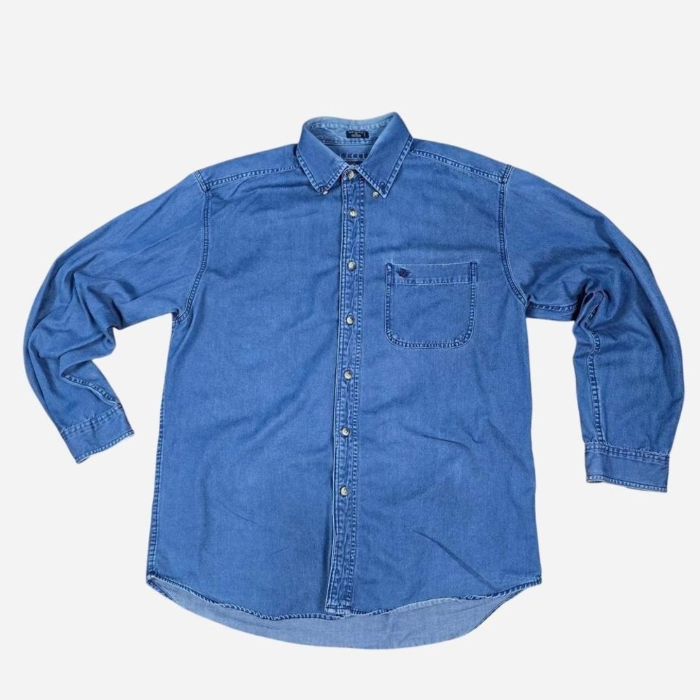 Dockers Men's Medium‎ Denim Button-Down Shirt Blue Long Sleeve Casual Cotton